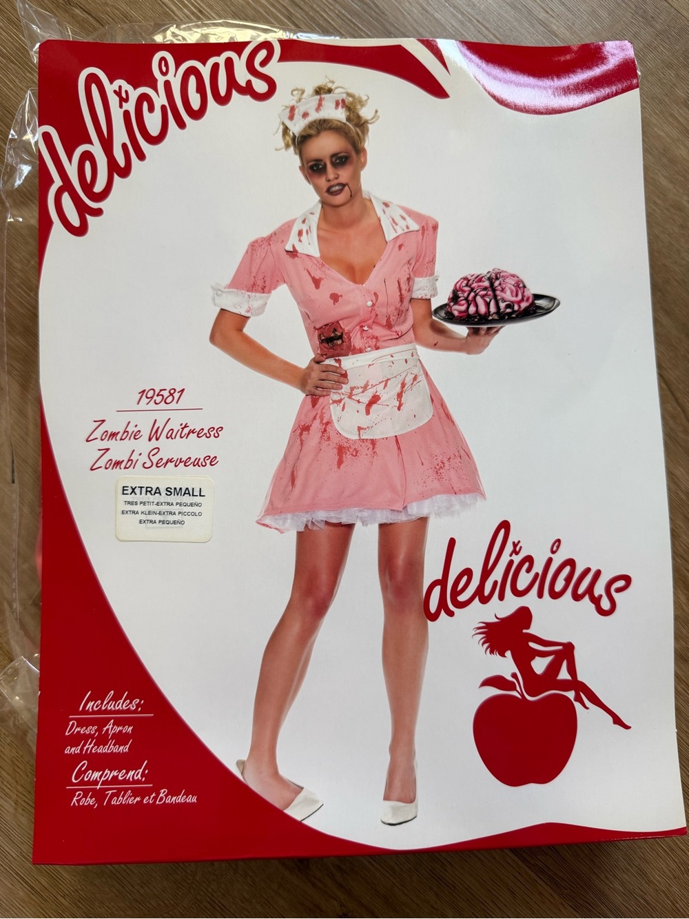 Delicious Pink Zombie Waitress Costume with Blood-Splatter Apron